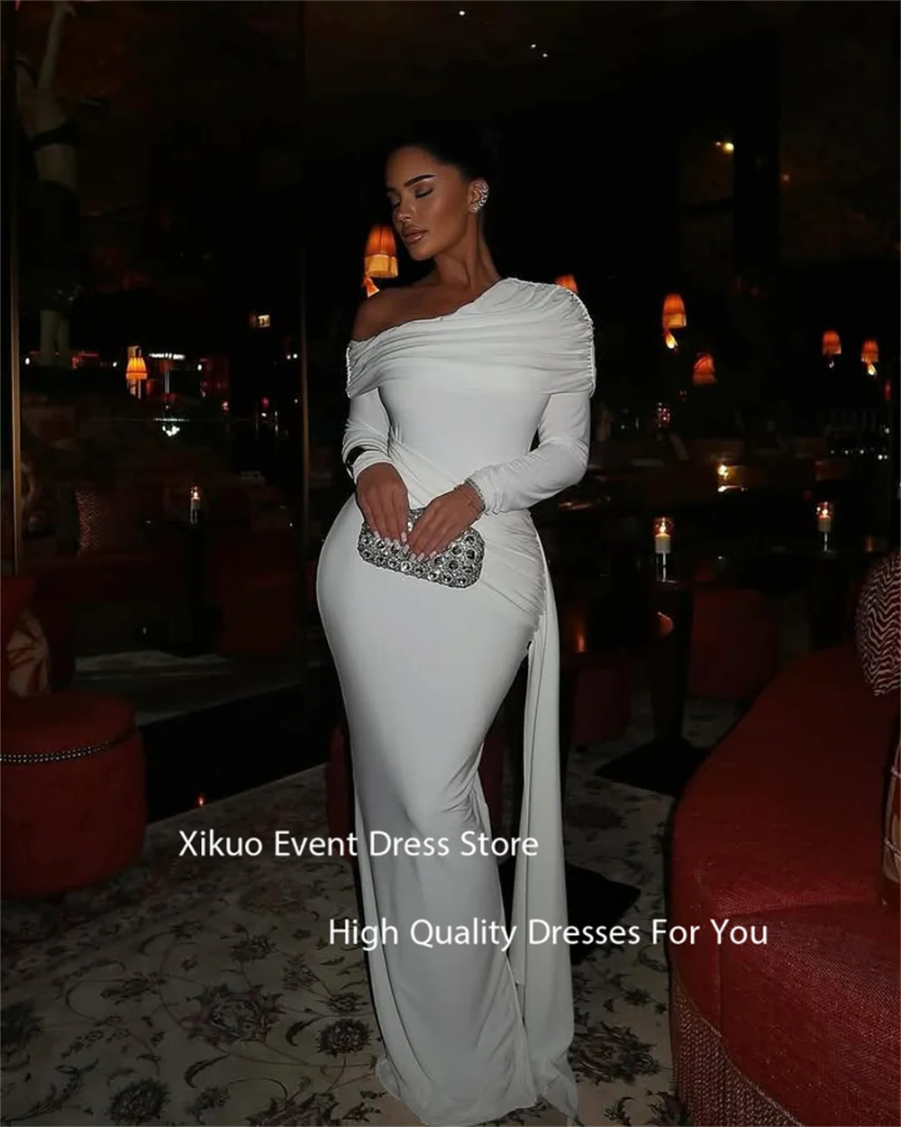 Xikuo Geraffte, figurbetonte, formelle Brautkleider, Meerjungfrau, drapiert, Schlitz, Brautkleider, asymmetrischer Ausschnitt, Vestido De Novia, individuell gestaltet