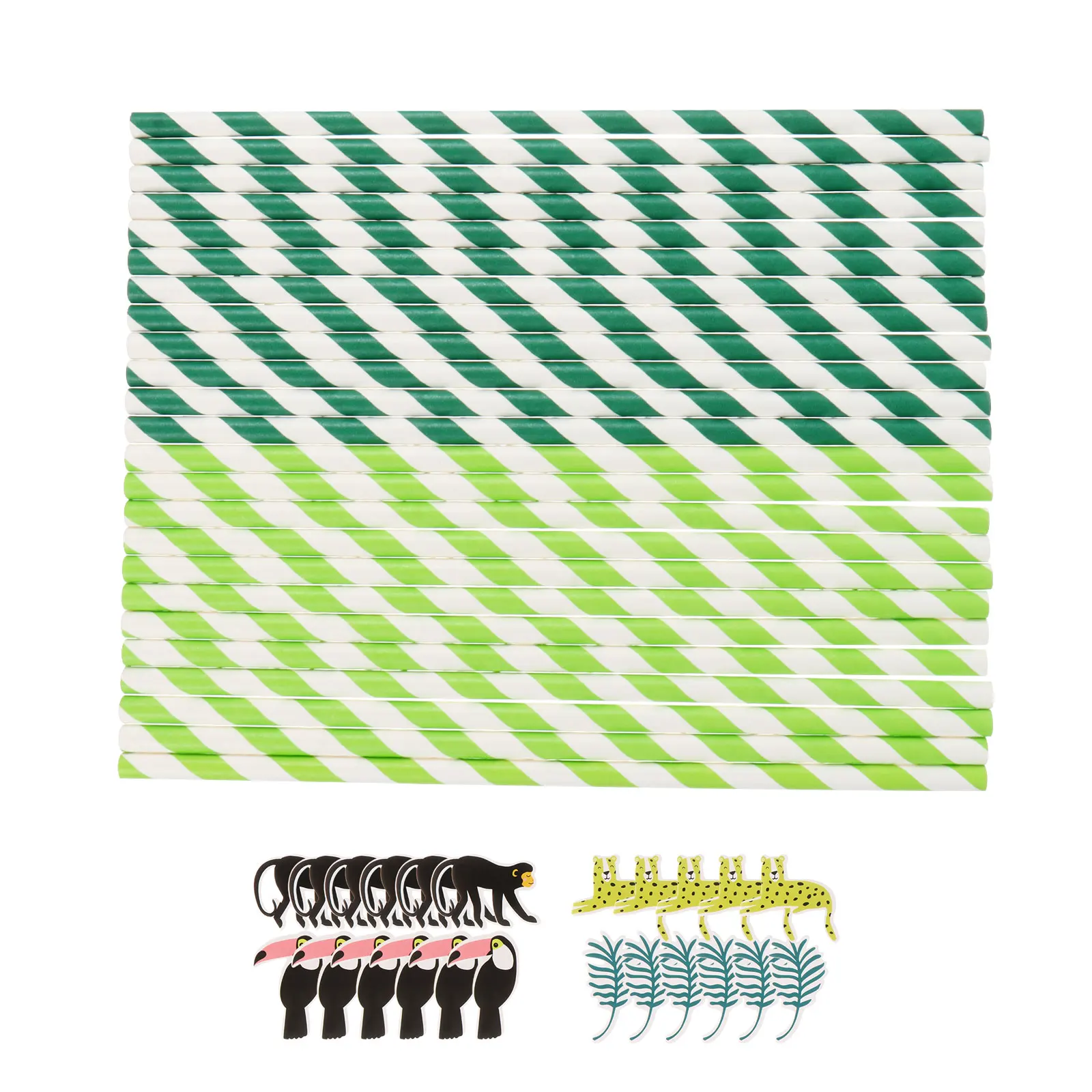 

48 Pcs Paper Colorful Jungle Theme Degradable Beverage Straws Milk Tea Coffee Juice Long Use Thick Strong Practical Drink Straws