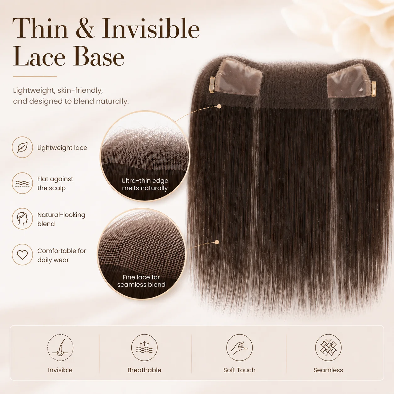 TUW20 Human Hair Hairline Topper for Thinning Women Human Hair Toppers Remy Human Hair Natural Looking Hairline Topper for Women
