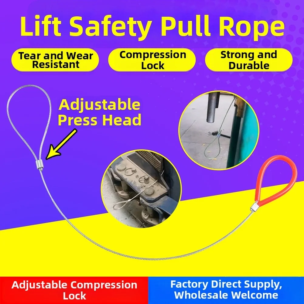 Car Lift Safety Rope Replacement Cable 2mm Steel Wire with Adjustable Compression Lock and Wear Resistant Rings