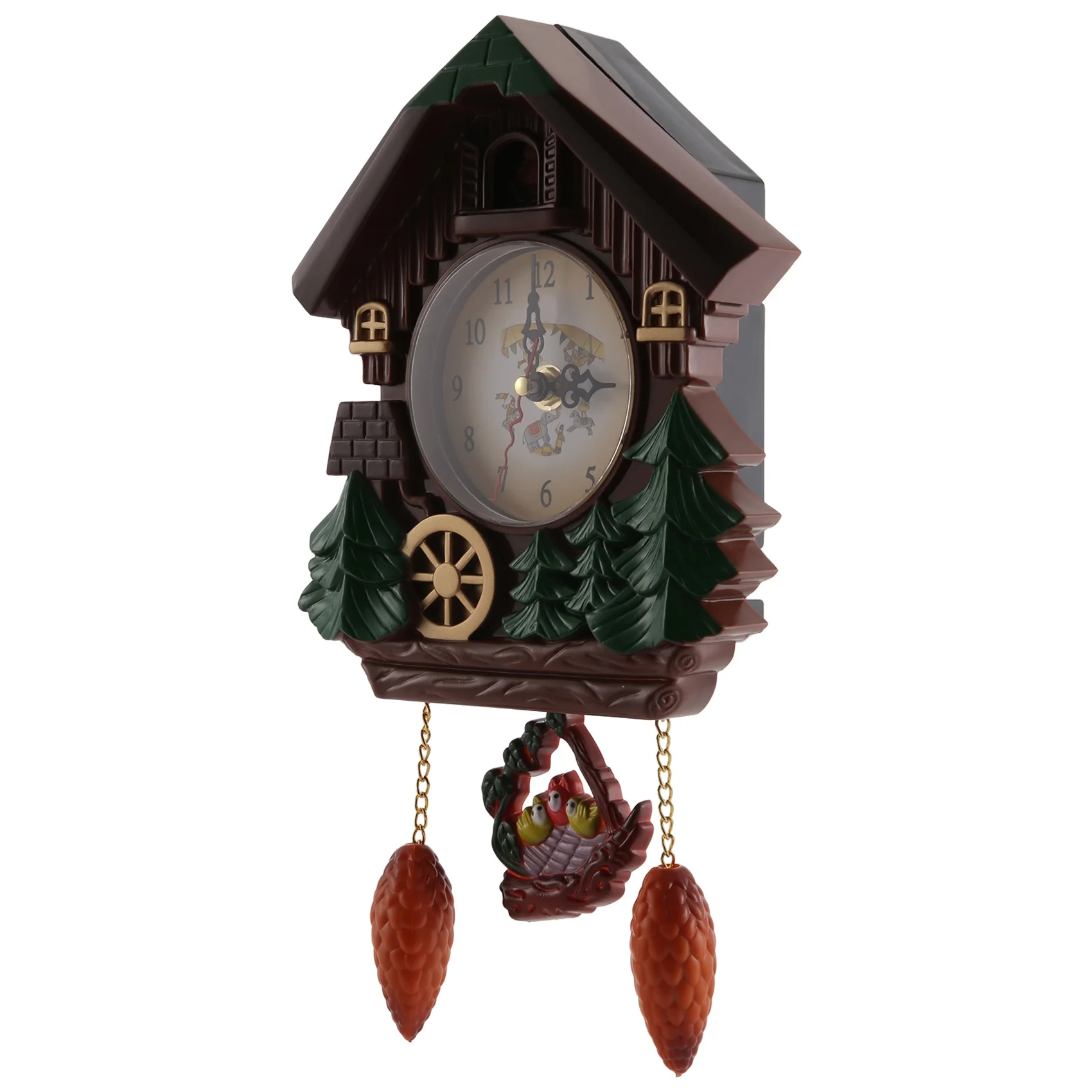WON House Shape 8 Inches Wall Clock Cuckoo Clock Vintage Bird Bell Timer Living Room Pendulum Clock Craft Art Clock Home Decor