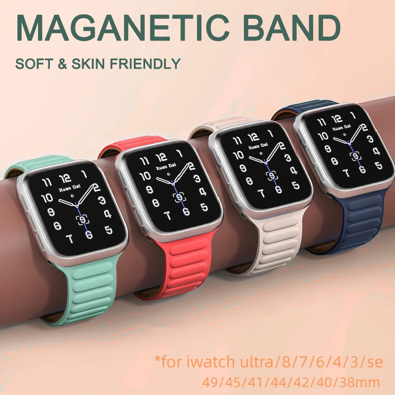 Silicone Link Strap Magnet Loop for Apple Watch Band 10 46MM 42 44mm 40mm iWatch Series 9 8 7 6 SE 5 4 Bracelet 41/45 49mm Ultra