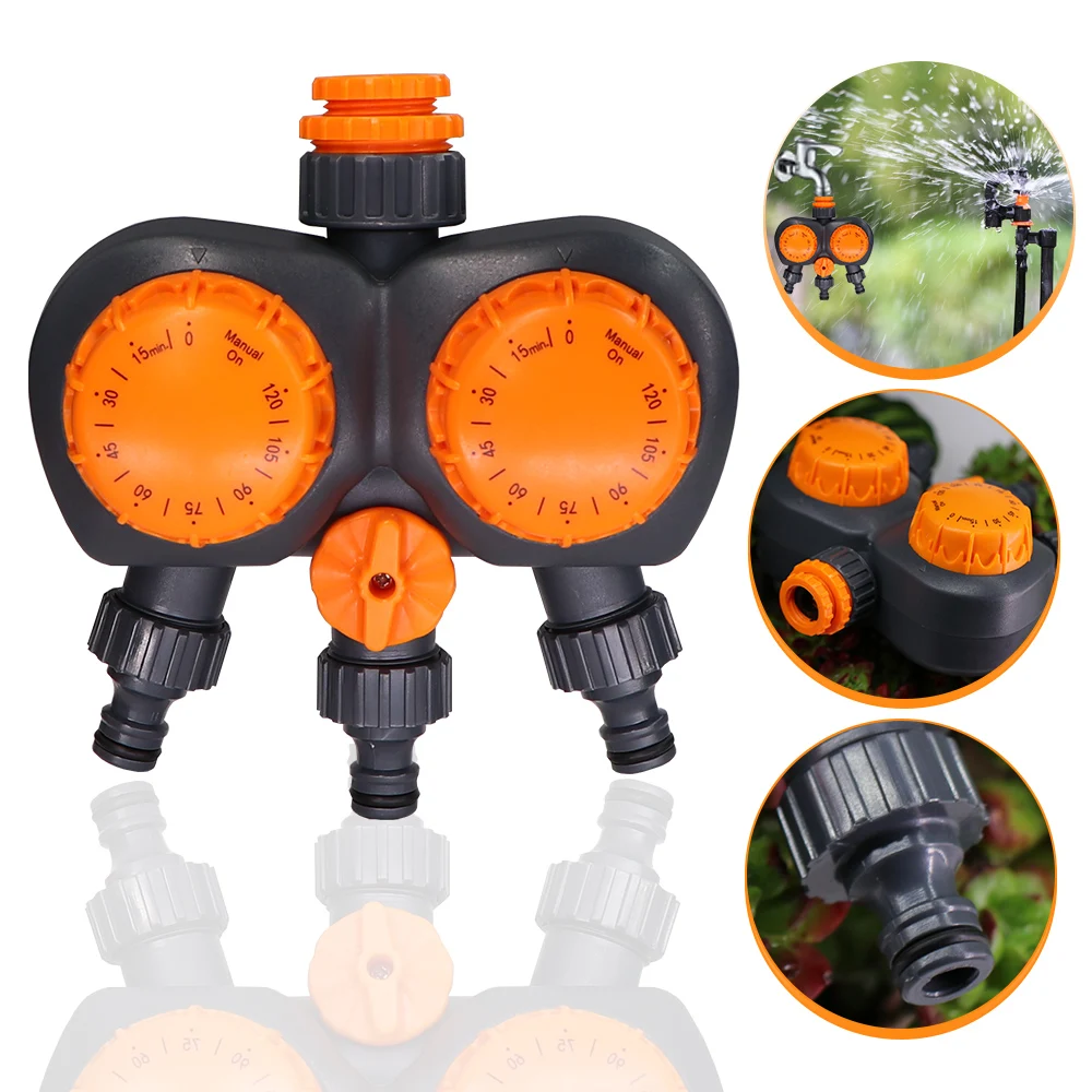 Garden Mechanical Watering Timer Greenhouse Drip Irrigation 3-Way Double Control Valve for Faucet Hose Automatic Controller