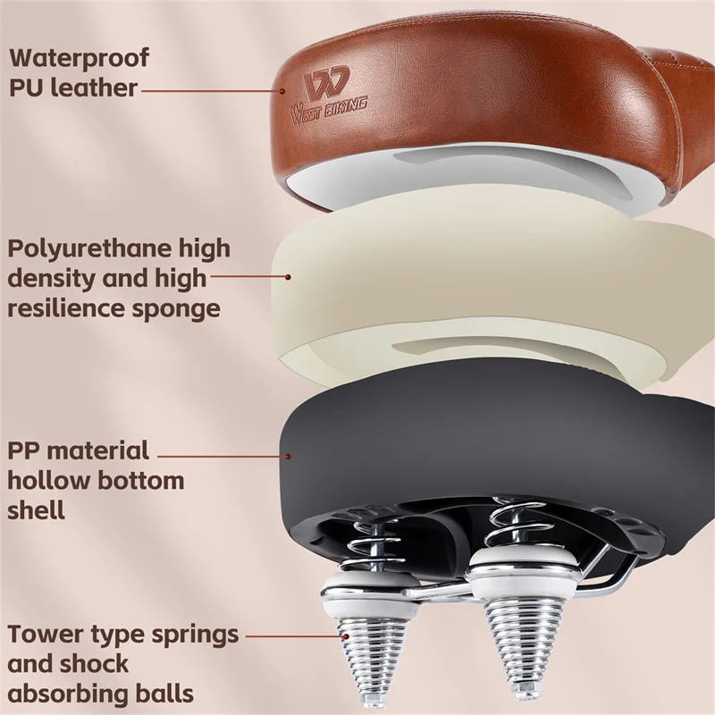 WEST BIKING-sillín de bicicleta de montaña de PU, cómodo, con absorción de impacto, accesorios de ciclismo
