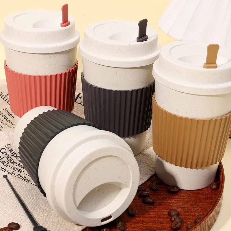 4/1PCS Portable Reusable Coffe Cup Portable Outdoor Travel Mug Heat Insulated Tea Coffee Cup 470ml Hotel Cup With Silicone Lids