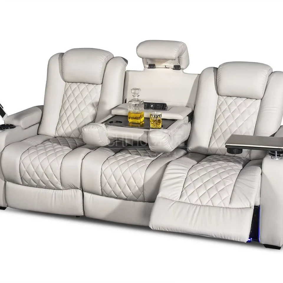 

Modern Home Theater Recliners Comfortable Genuine Leather Cinema Seating Sofa for Movie Nights & Church Services