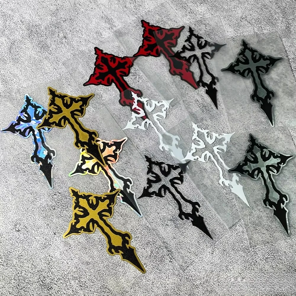 2Pcs Gothic Cross Sticker Waterproof Vinyl Decal for Motorcycle Helmet Car Window Bumper Laptop Skateboard Exterior Decor