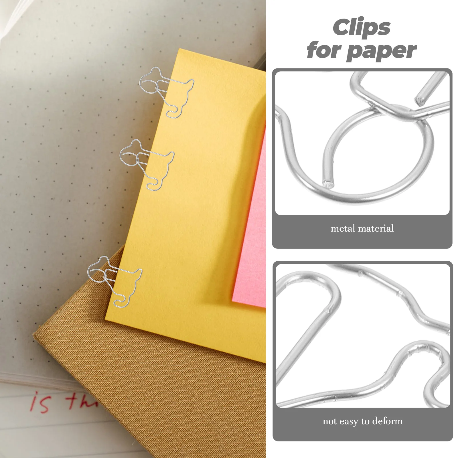 50 Pcs Paper Clip Bookmarks Cute Clips for Office Silver Metal Paperclips Student