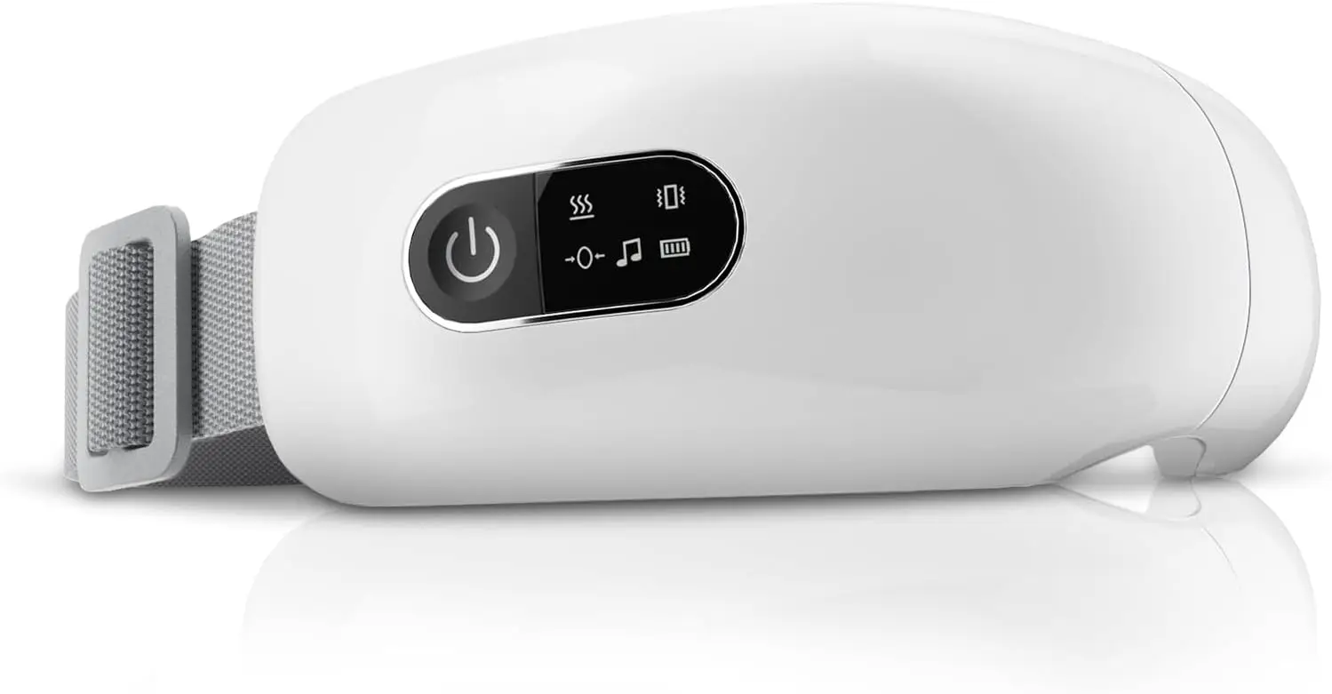 

Heated Eye Massager with Vibration & Bluetooth Music for Migraine Relief, 4 Modes, Relaxing Gift - White