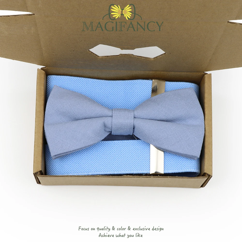MAGIFANCY – boîte d'emballage pour hommes et enfants, vert, bleu, bretelles élastiques, ensemble de nœuds papillon solides, fête de mariage, accessoire quotidien avec attelle papillon