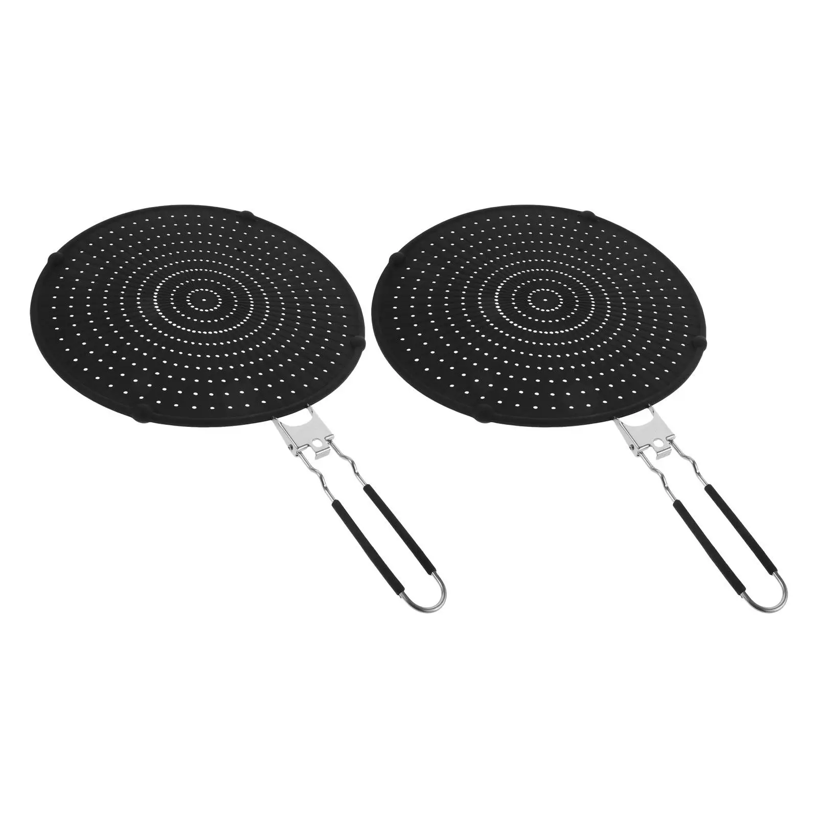 2Pcs Silicone Splatter Screen Oil Splash Guard for Frying Pan Foldable Handle Heat Resistant Micromesh Grease Filter Strainer