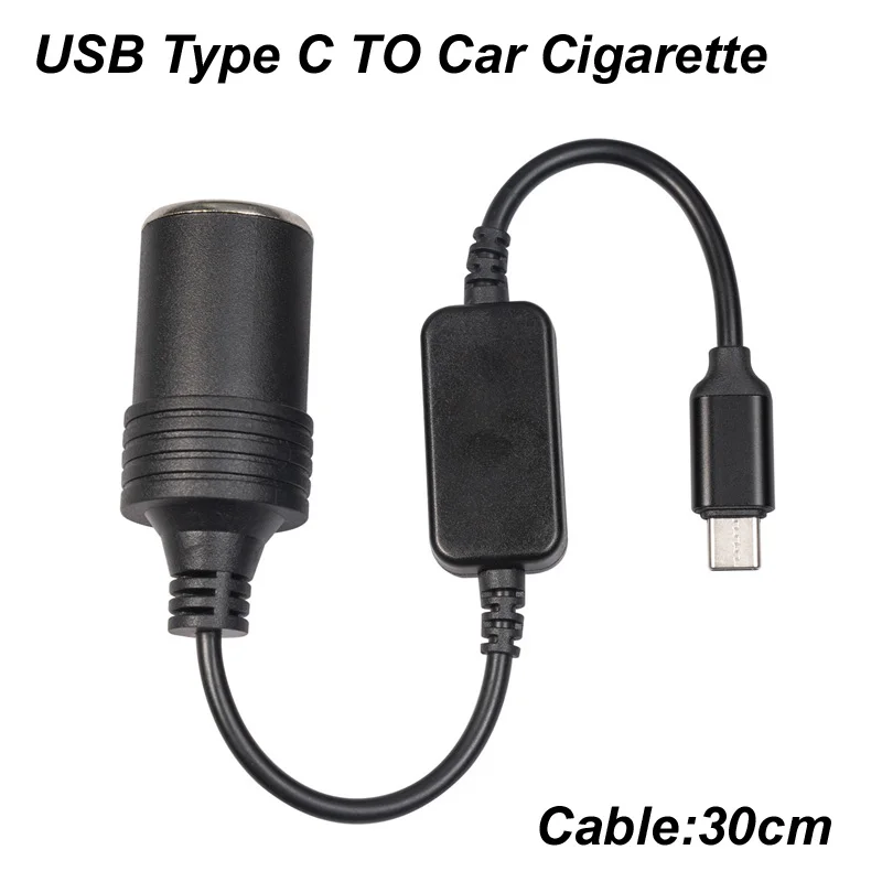 30CM 12W USB Type C PD 5V to 12V Ca Socket Female Converter Adapter Cord for Car Cigarette Lighters Car Vacuum Cleaner