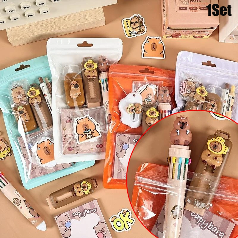 

1Set Cartoon Capybara Pattern Stationery Set Student Learning Stationery Set Cute Cartoon School Supplies Creative Gift