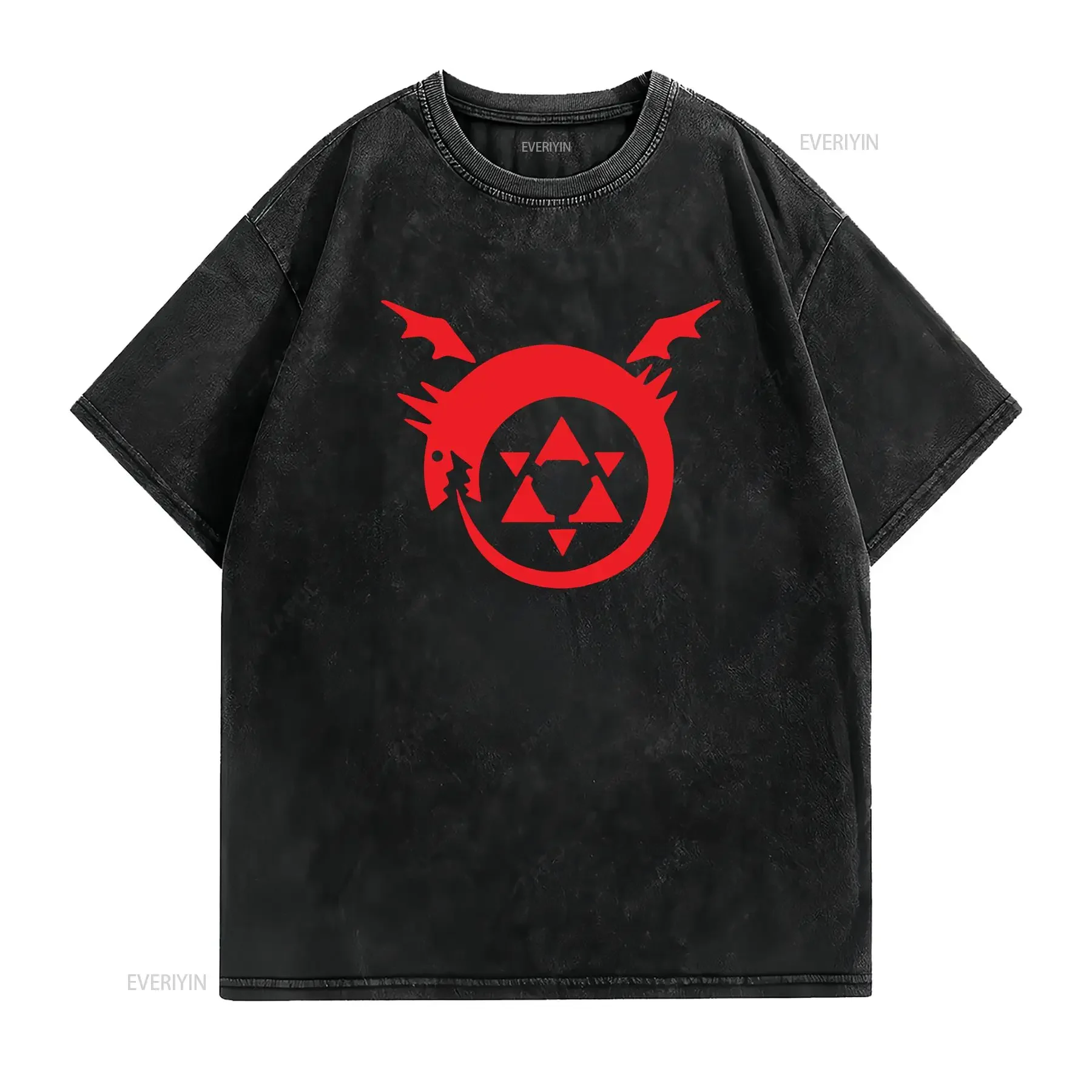 Fullmetal Alchemist Homunculus Ouroboros logo inspired men's T shirt vintage Washed Casual streetwear homme Stylish fashion