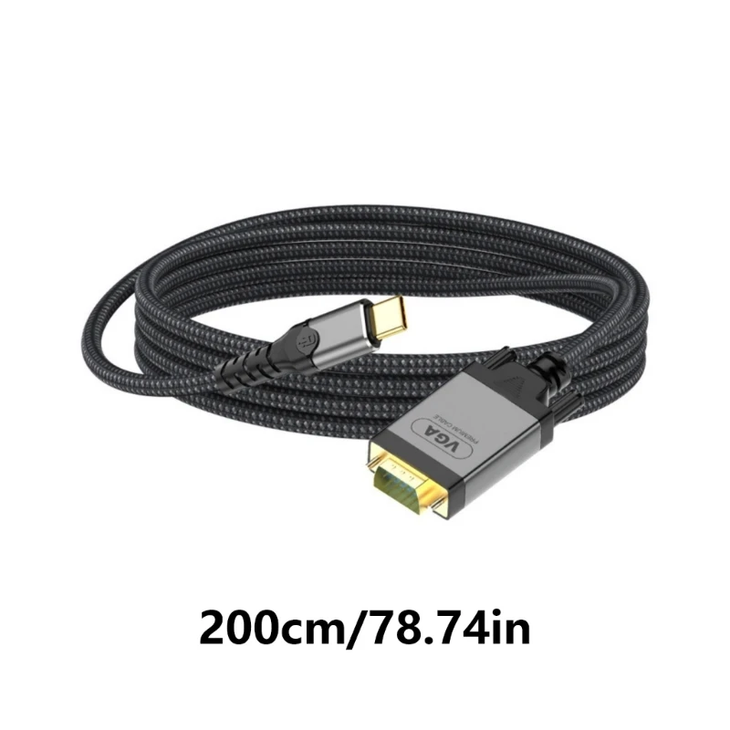 ความเก่งกาจประเภท C สาย USB ถึง VGA, วิดีโอเอาต์พุตคุณภาพประเภท c ถึงสาย VGA สำหรับอุปกรณ์คอมพิวเตอร์สมัยใหม่ 78.74 นิ้ว