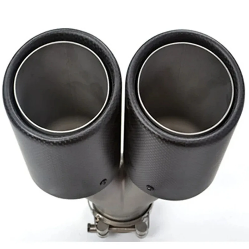 1PCS Car Carbon Fiber Matte Muffler Tip Y Shape Double Exit Exhaust Pipe Mufflers Nozzle Decoration Universal Stainless Silver