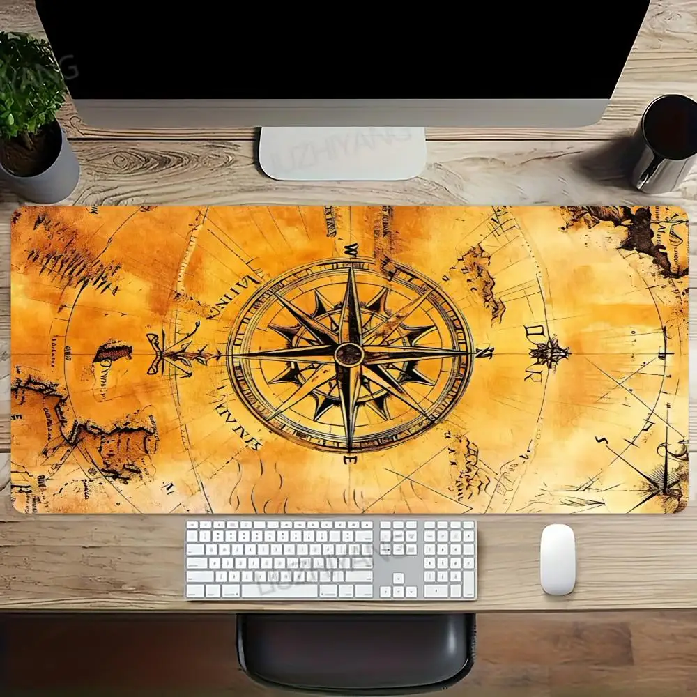 

XXL Vintage Steampunk Compass Design Mouse Pad Large Gaming Office Desk Mat Non-Slip Stitched Edges for Gamers and Home Office