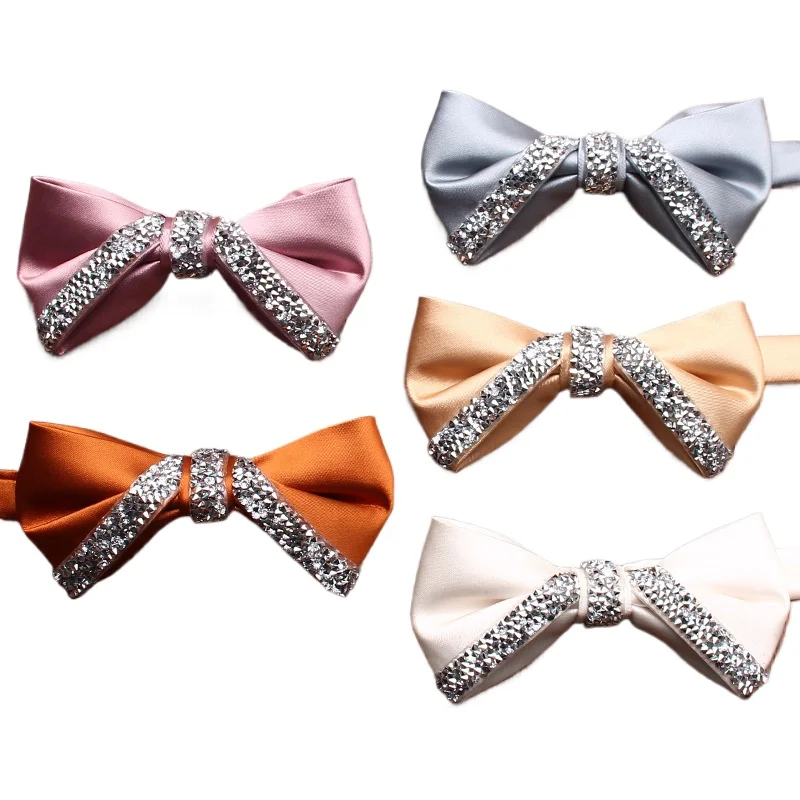 Pure color ribbon diamond decorative  men's fashion trendy shirt suit banquet wedding accessories bow tie