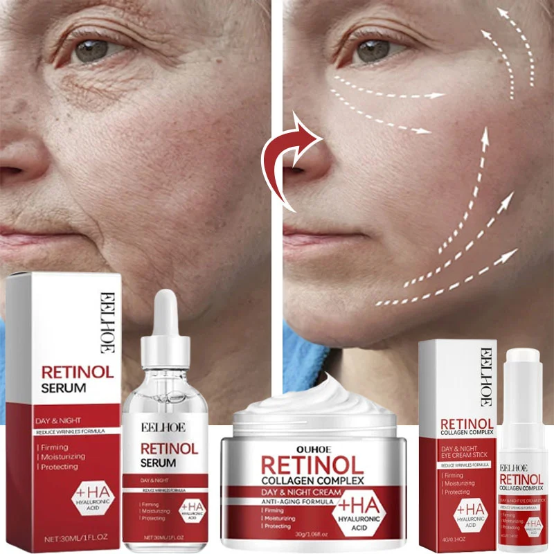 Originele Verwijder Rimpel Gezichtsset Verstevigende Lifting Anti-Aging Serum Vervagen Fijne Lijnen Oogstok Verbeteren Wallen Koreaanse Huidverzorging