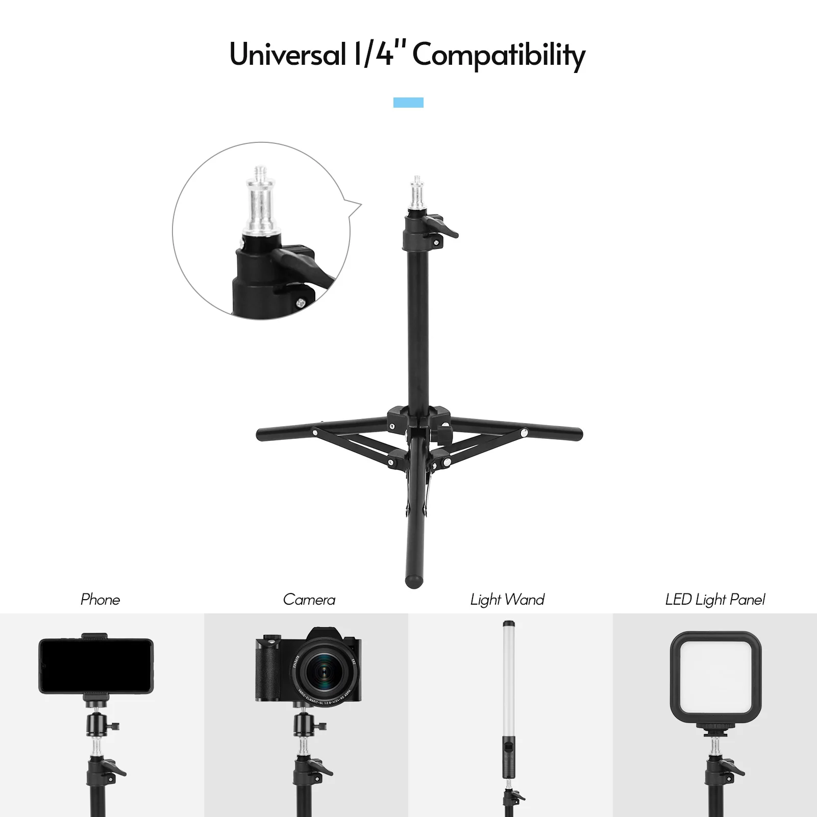 Adjustable Video Light Stand Tripod Stand 2-section 50cm Payload 1.5KG with Universal 1/4-inch Interface for Video LED Light