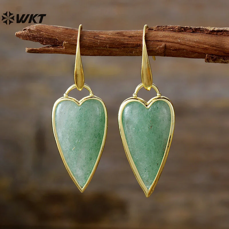 WT-E784 พิเศษยาว Heartshape Design หินธรรมชาติคริสตัลสีชมพูและ Tiger Eye 18k Gold Plated Hook ต่างหูผู้หญิง