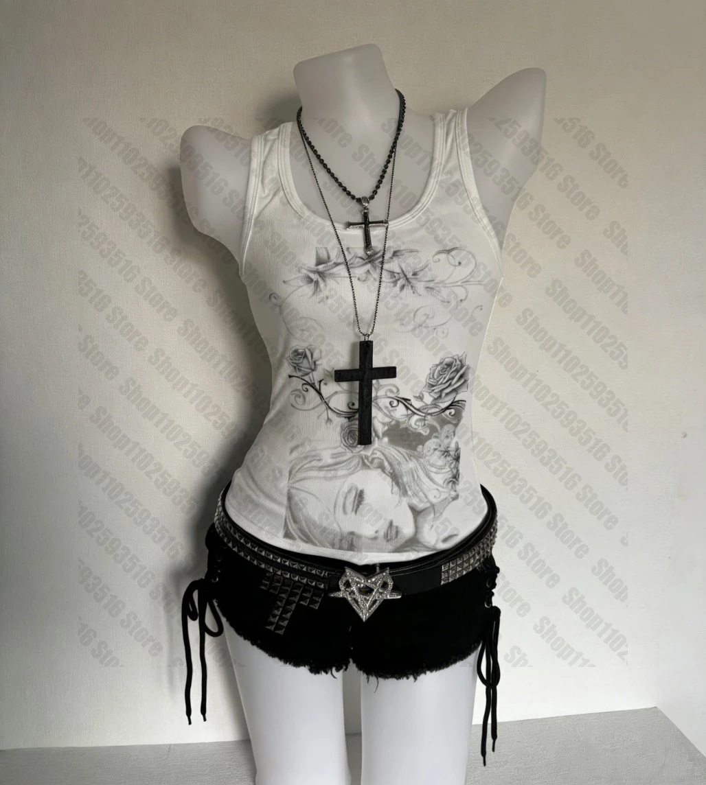 Top-Damenbekleidung 90er Vintage Kleidung Damen-Tanktops & Camisoles 2000er Y2K Tops mit Trägern Crop-Top Damen Emo Ästhetische Kleidung