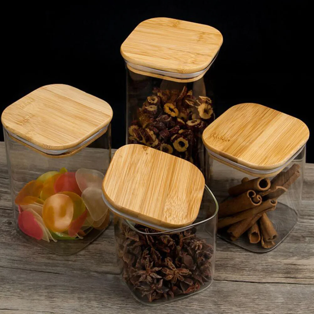

Airtight Storage Tank Sealed Canisters Food Containers Glass Tea Jar Wooden for