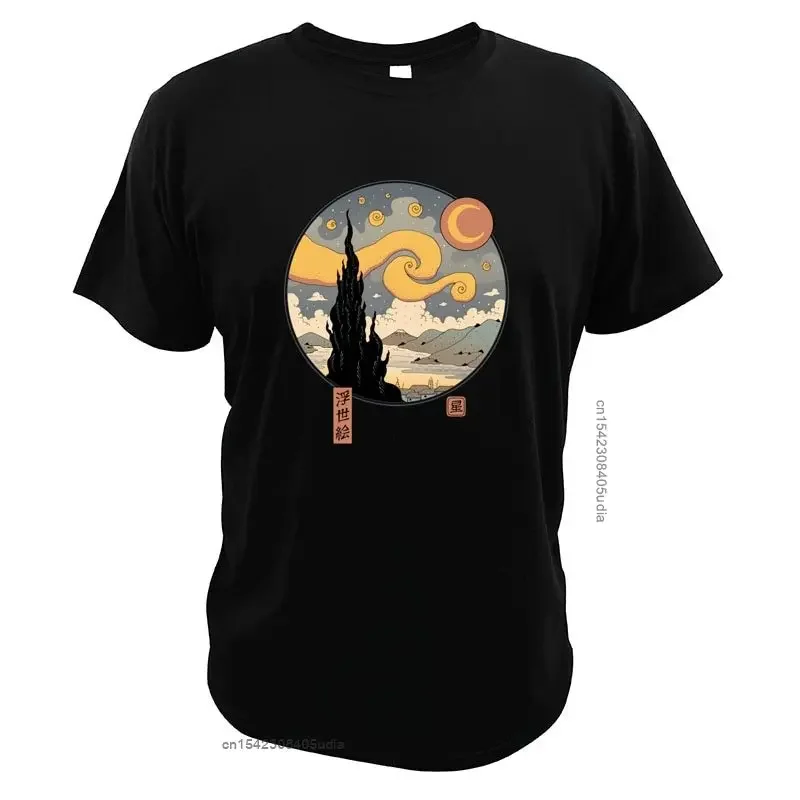 Starry Ukiyo-E Night T-Shirt Parody Vincent Van-Gogh Japanese Art Culture Creat Design High Quality Eu Size T Shirt