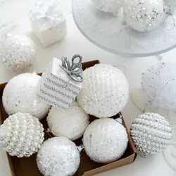 New Glitter Christmas Tree Ornaments Foam Balls White Balls Arts Christmas Tree Wedding Hanging Ball Home New Year Party Decor