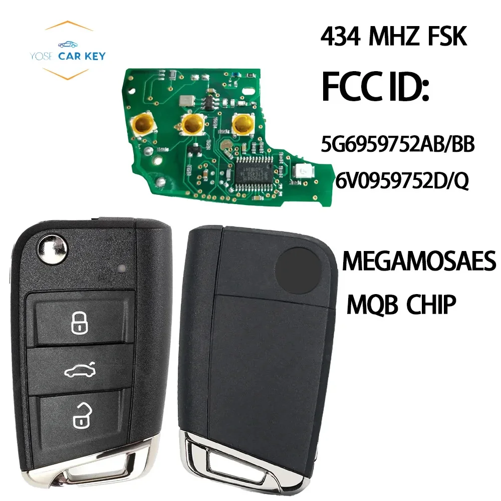 YOSE Remote Car Key Megamos AES MQB Chip For 2012-2015 VW Golf Mk7 Polo Tiguan Skoda Octavia Leon 5G6959752AB