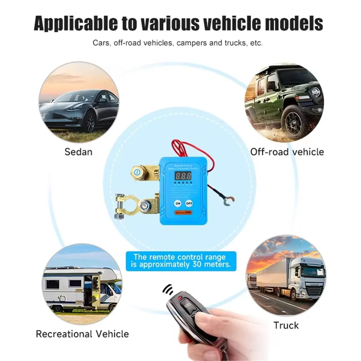 A797P ~12V Automobile Battery Disconnect Power-Off Switch Leakage Intelligent Breaker with Remote Control Switch for Car Truck