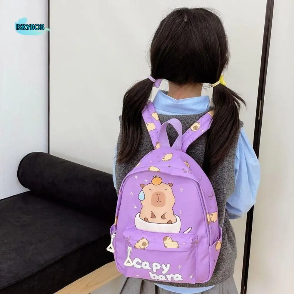 

Lightweight Children's Backpack Waterproof Large Capacity Capybara Schoolbag Wide Straps Nylon Cartoon Animal Book Bag Gifts