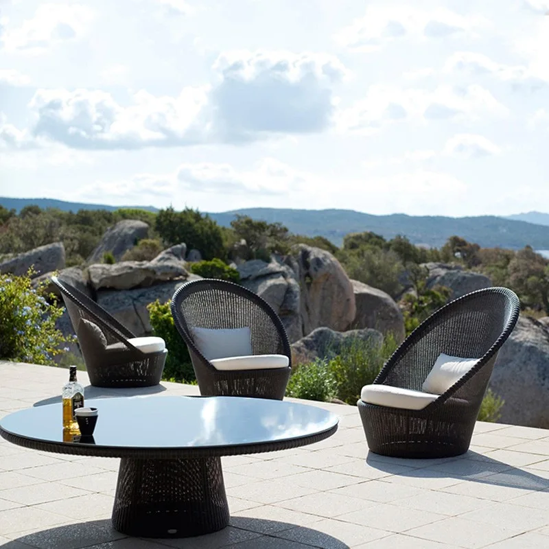 

Outdoor rattan sofa chair leisure outdoor waterproof sunscreen courtyard deck chair villa swimming pool rattan bed sand