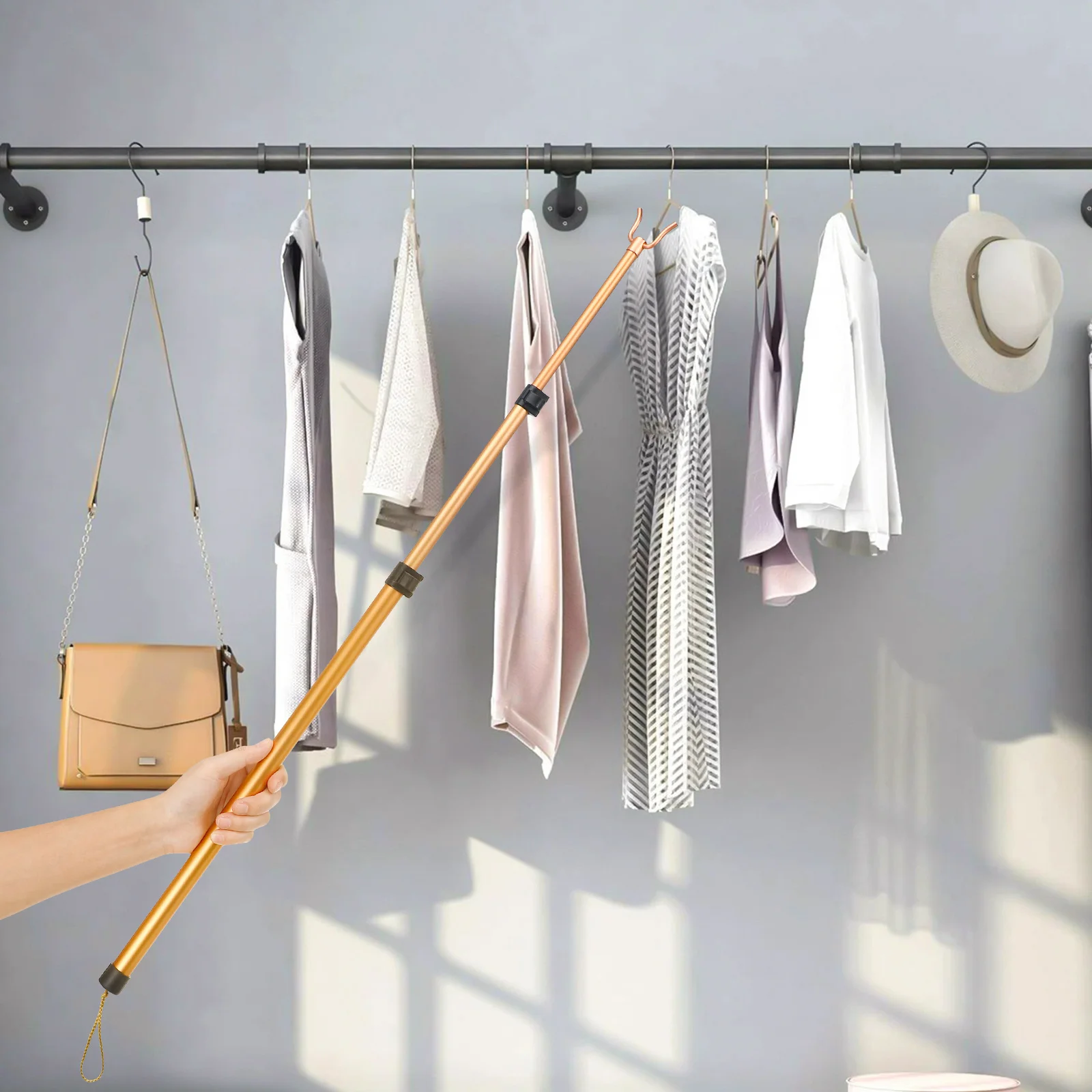 

1Pcs Retractable Telescopic Clothes Drying Pole Aluminum Alloy Household Clothes Pole Lightweight Sturdy Balcony Rod