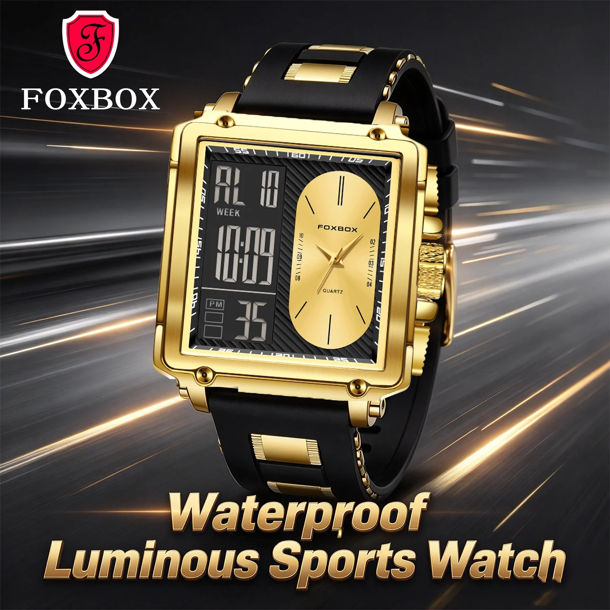 FOXBOX Square Men Watches Casual Sports Waterproof Men's Quartz Wristwatch Top Brand Luxury Chronograph Watch Halloween Gifts