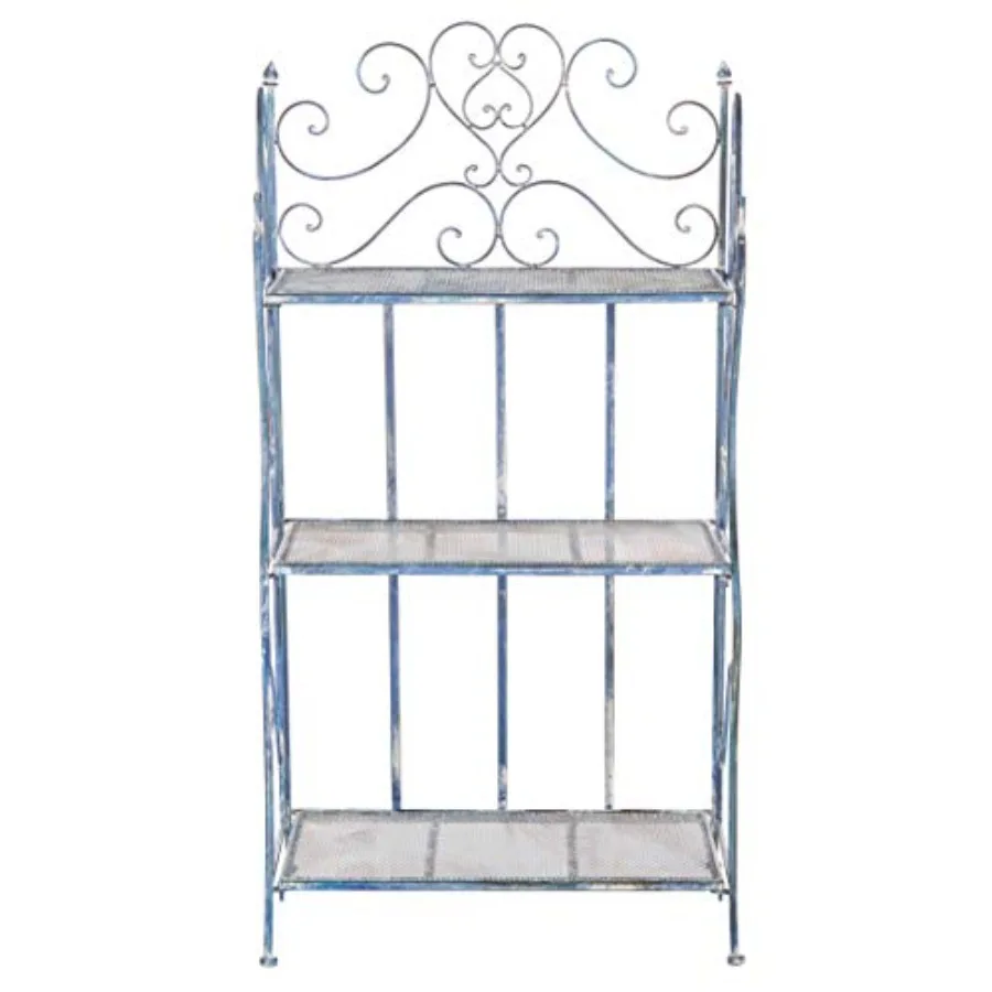 Outdoor - Torus 3-Tier Iron Storage Shelf - Iron Metal - Vintage Scrollwork Etagere Design - Ideal for Patio, Deck, Porch, Gard