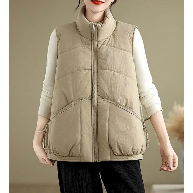 Waistcoats Lightweight Adding Cotton Vests Casual Sleeveless Cardigans Vintage Korean Style Jackets Stand-up Collar Women Tops