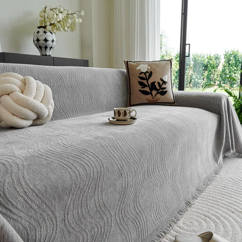 1PC Sofa Towel Solid Color Chenille Simple Modern Sofa Cover Cloth A Whole Piece Full Cover Sofa Cover Blanket Home Textile