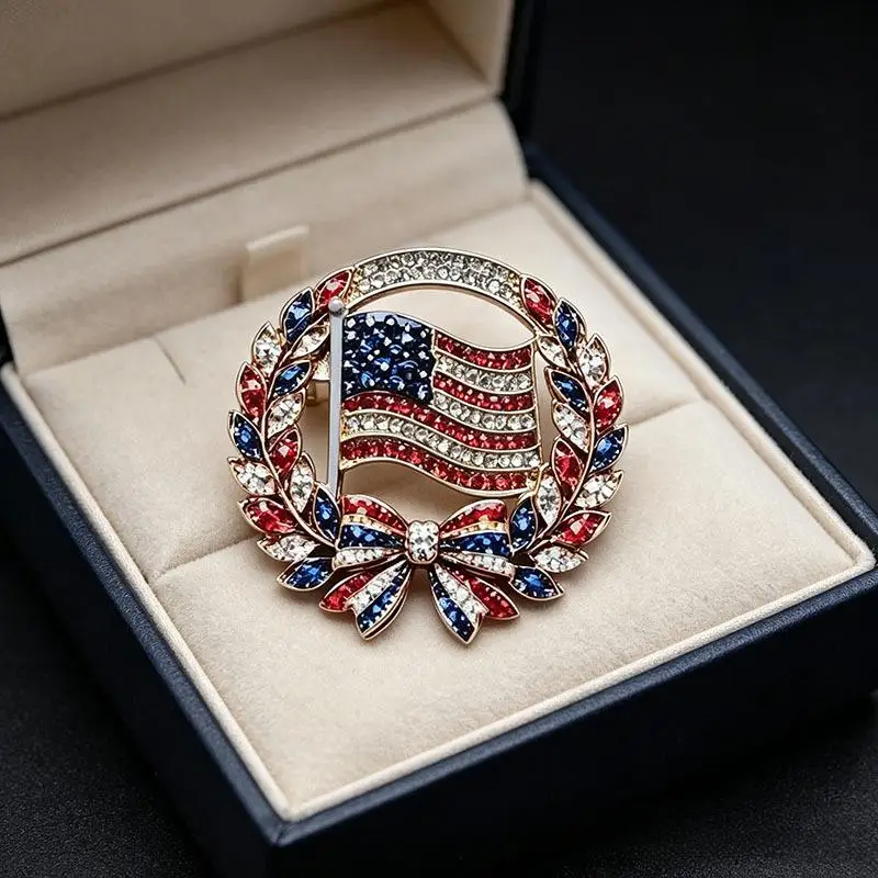 USA Independence Day Brooch Pins For Women Unisex Enamel Rhinestone American 250 Years Eagle Office Party Brooches