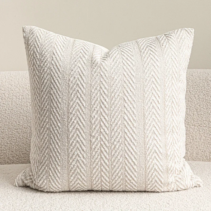 Luxury Woven Pillow Cover Cream Beige Herringbone Texture Modern Minimalist Cushion Case for Sofa Bed Living Room Home Decor