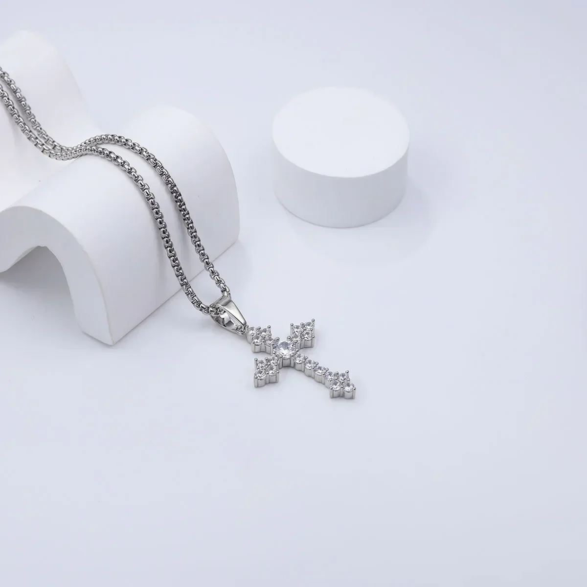 Minimalist Cross Christian Crucifix Pendants Necklaces Long Link Chains Silver