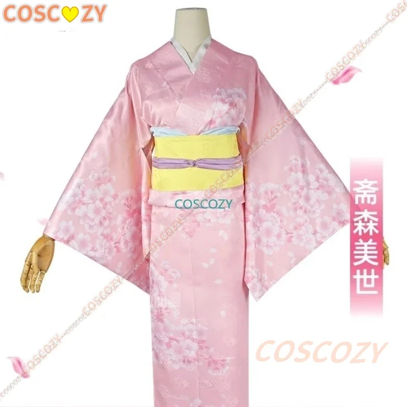 Anime My Happy Marriage Miyo Saimori Cosplay Costume Miyo Saimori Flower Printed Pink Kinomo Cosplay Costume Wig Headwear Set image 2