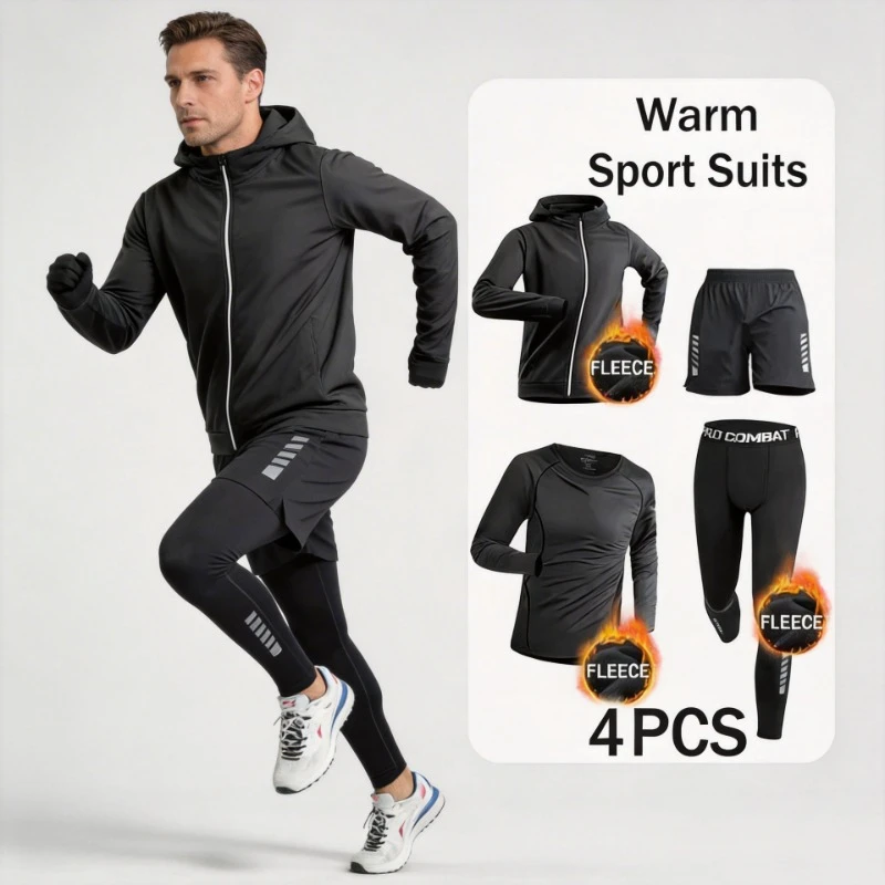 

Корейский теплый спортивный костюм для мужчин, 2-4 предмета: комплект для бега, баскетбола, термобелье, тайтсы, спортивная одежда, одежда для спортзала, фитнеса, тренировочный костюм