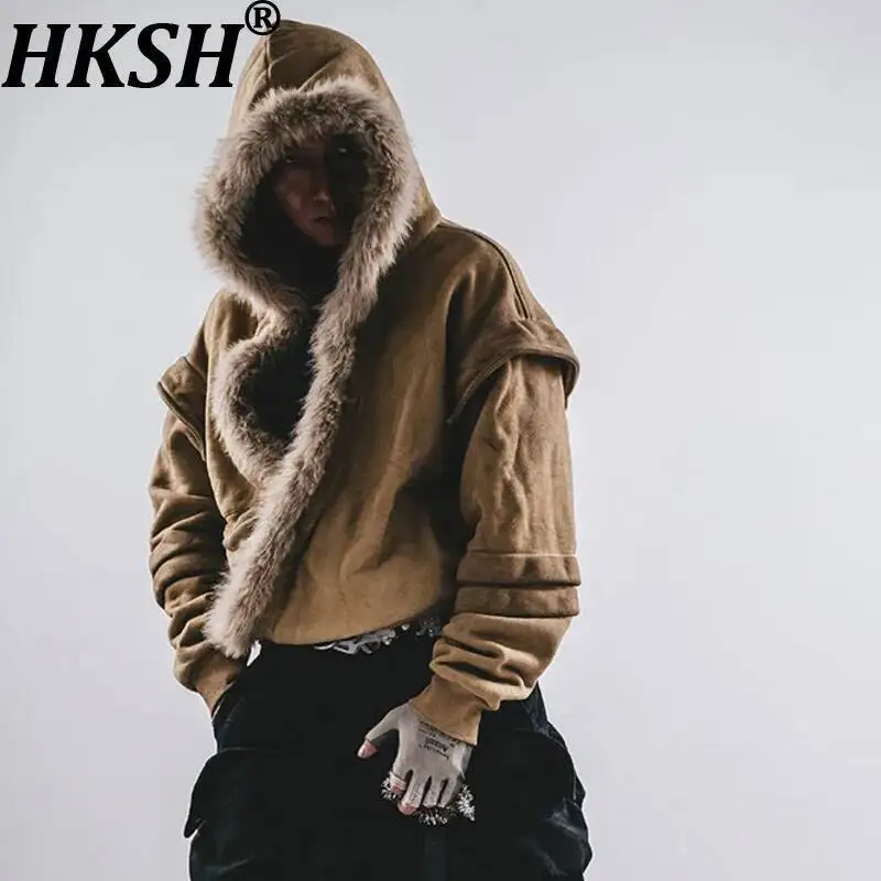

HKSH осень зима новый мужской отходы наземный стиль потертый ретро пуловер с капюшоном халат утолщенный меховой воротник толстовка HK13419