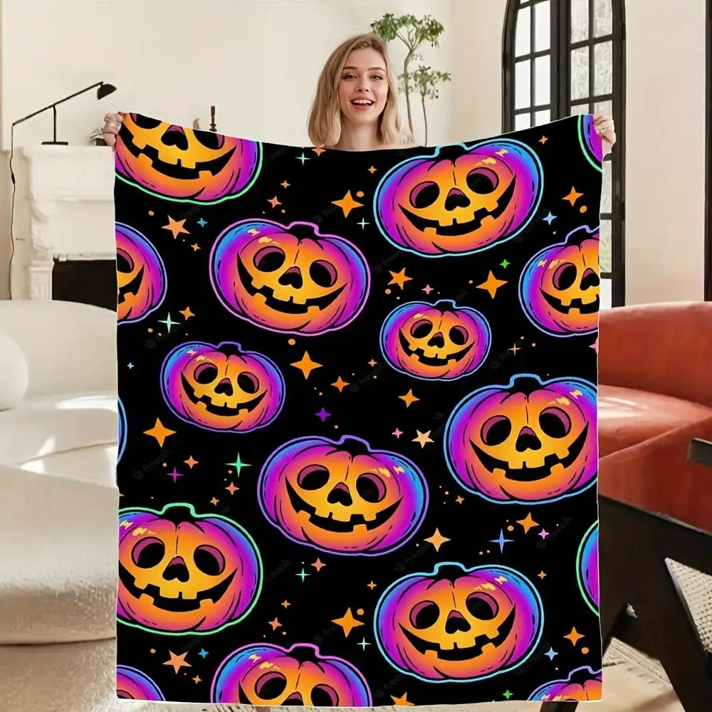 

"Psychedelic Halloween Pumpkin Blanket, Soft Fleece for Festive Home Decor, Vibrant Skull Design, Perfect Gift for Party Lovers"