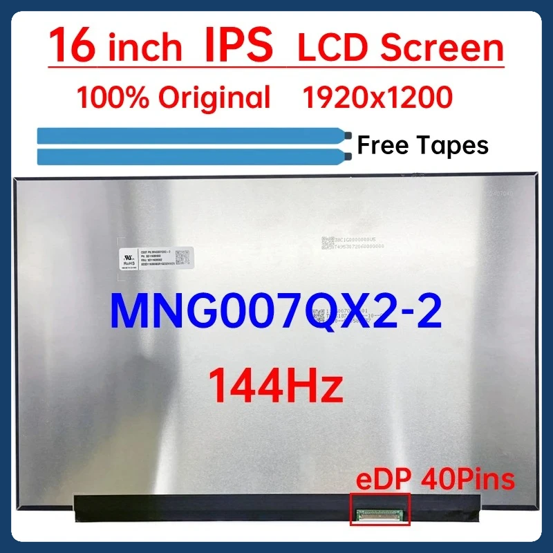 16 Inch 144Hz Laptop LCD Screen MNG007QX2-2 Display Matrix Panel Replacement 1920x1200 eDP 40 Pins Non-Touch