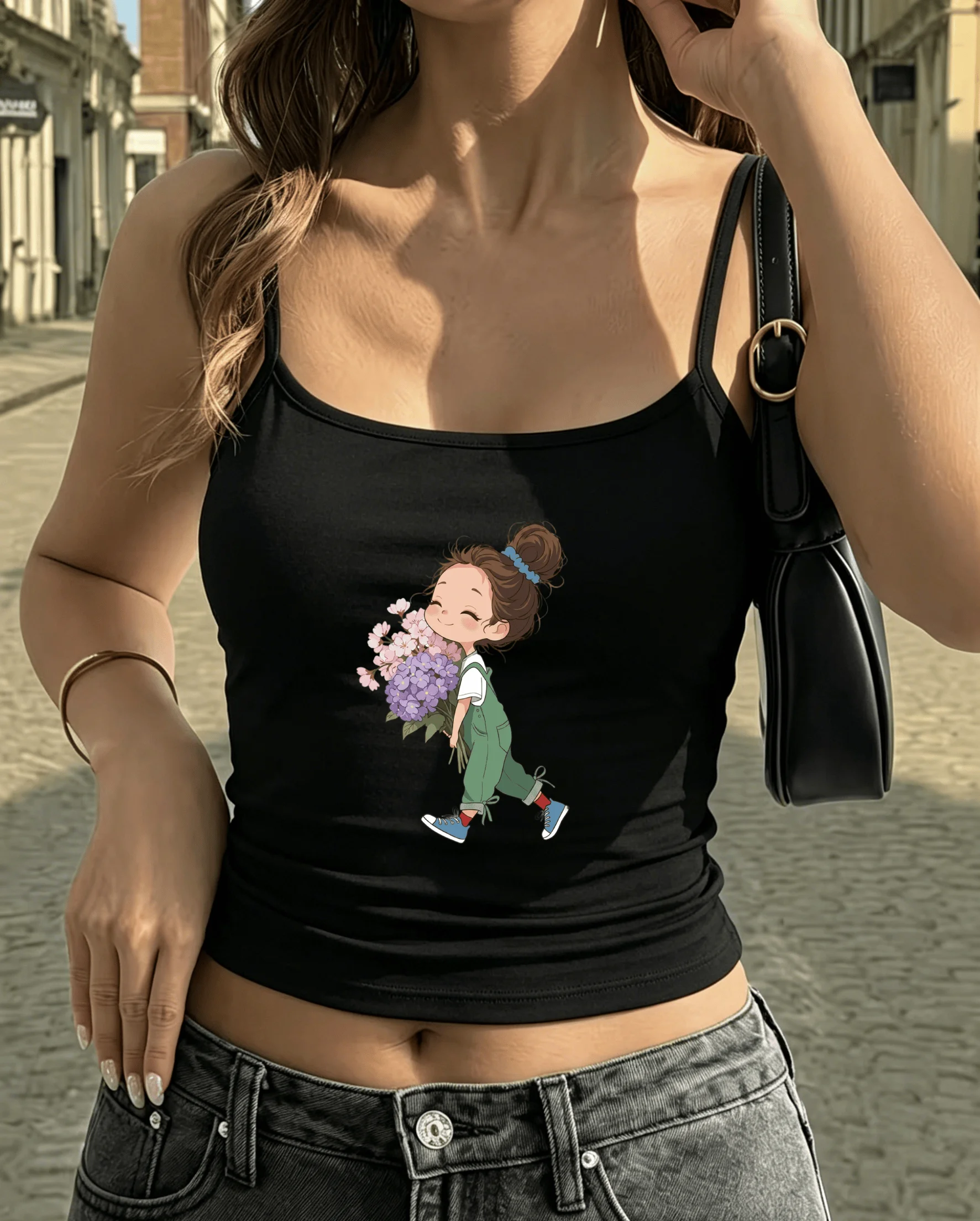 Sweet Floral Camisole Ladies Cute Anime Girl Tank Top Garden Picnic Outfits Vest Aesthetic Flower Market Summer Crop Tops