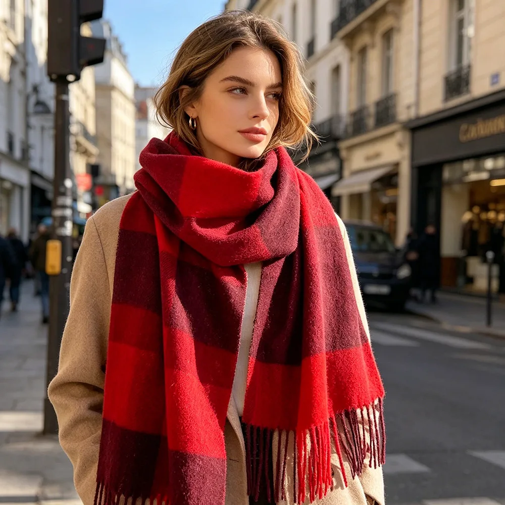 

100% Wool Winter Scarf For Women Long Warm Cashmere Scarves Hijab Solid Lady Shawl Wrap Female Pashmina Bandana Head Scarves