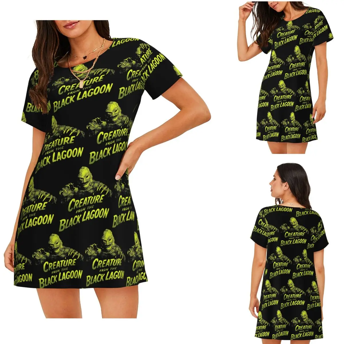 Creature From The Black Lagoon Short Sleeves Nightdress For Sleeping Sleepshirts Women Short Sleeve Nightgowns Soft Pajama Dress