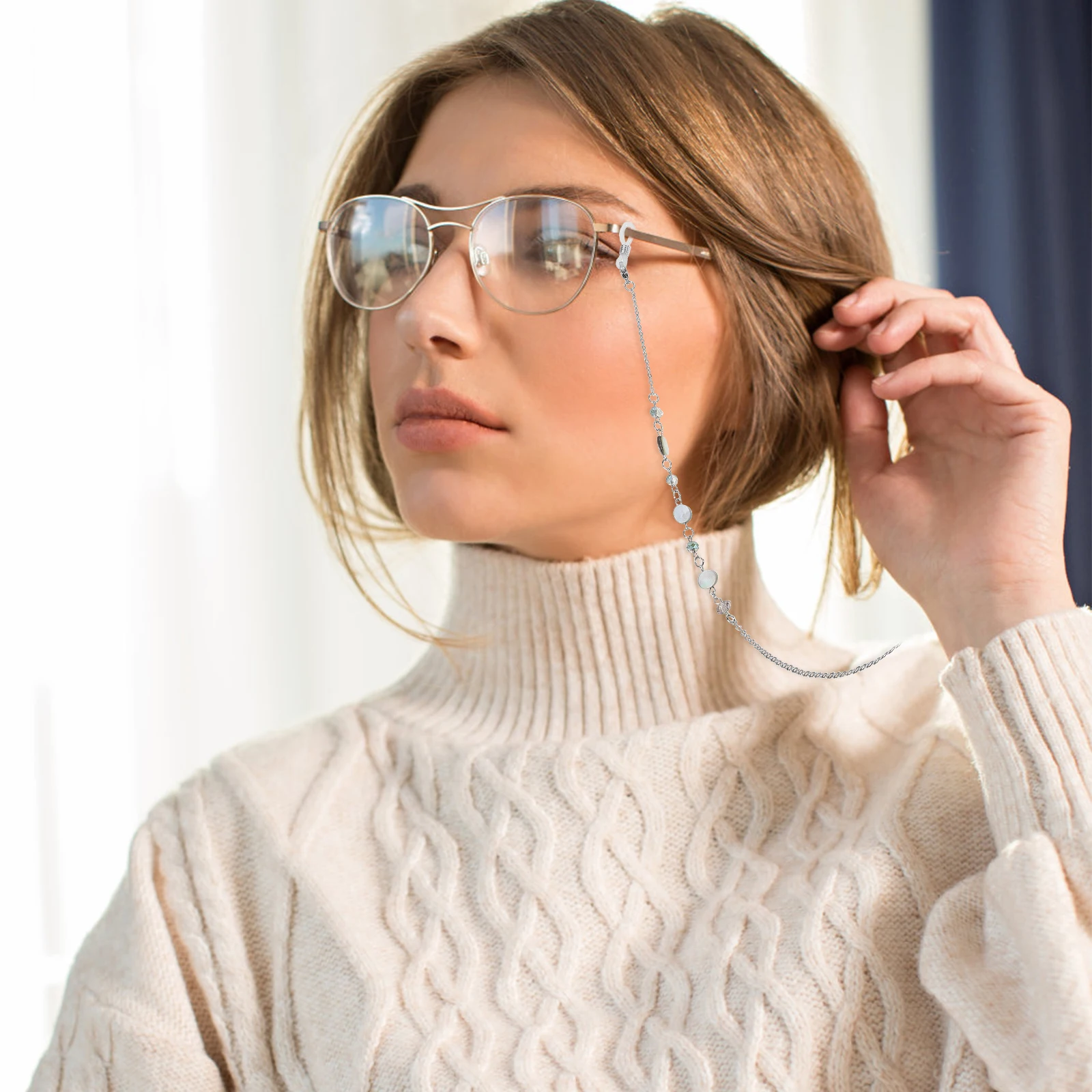 

Stainless Steel Glasses Chain Sunglasses Holder Eyewear Strap Silver Shell Women Anti Lost Accessories